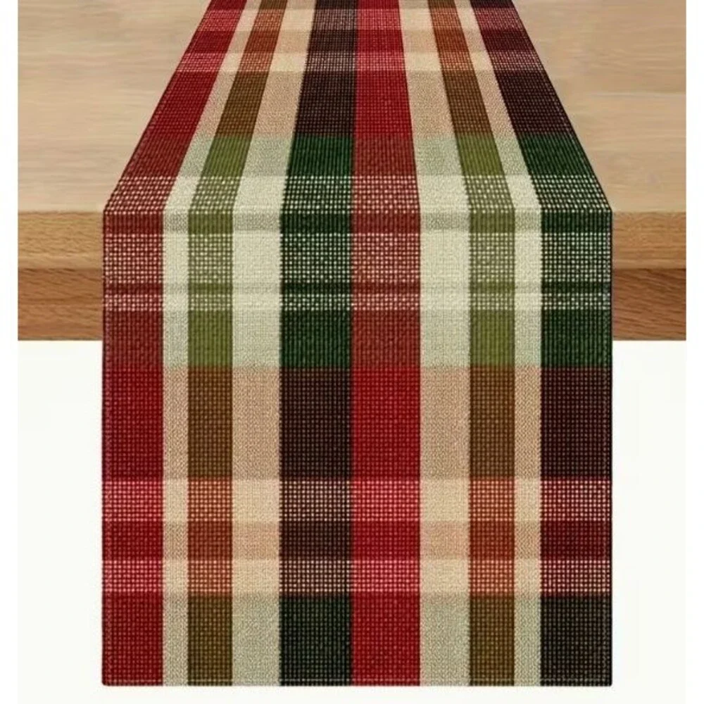 Table Runner 13x108in Woven Polyester Plaid Holiday